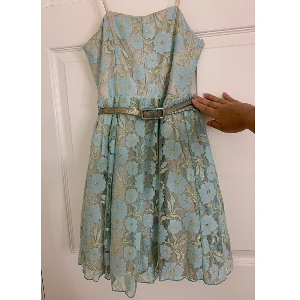 Un Deux Trois blue gold floral girls party dress